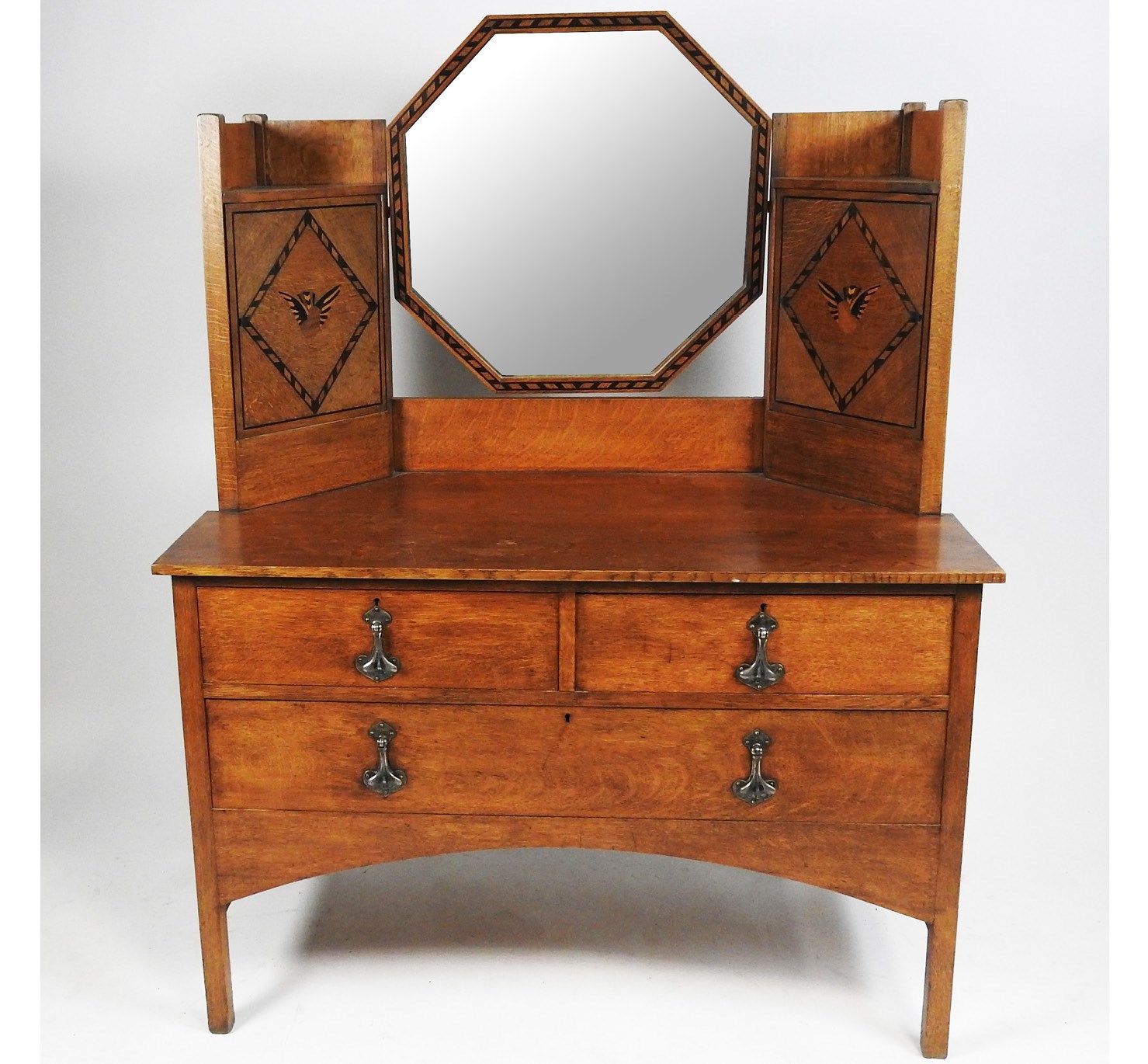 Lot 145, A late Victorian Scottish style oak and inlaid Arts and Crafts bedroom suite