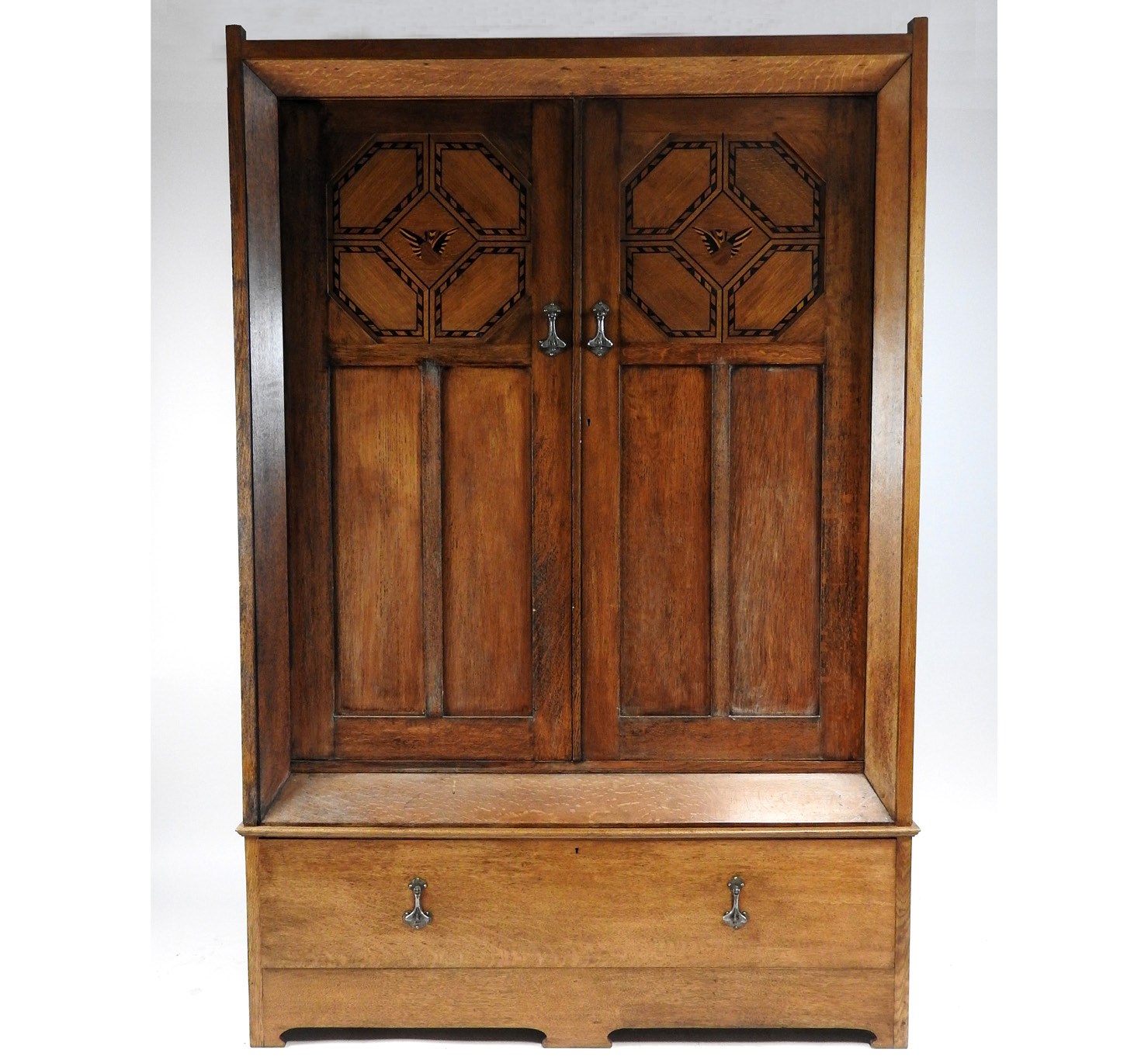 Lot 145, A late Victorian Scottish style oak and inlaid Arts and Crafts bedroom suite