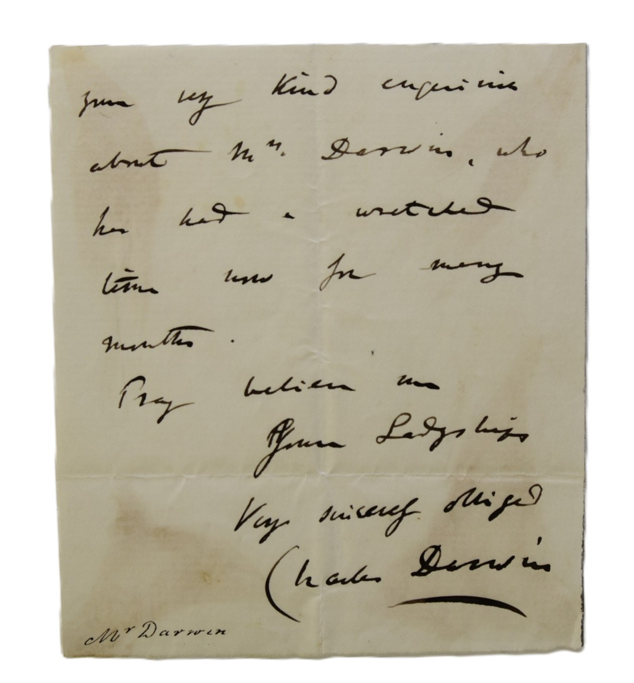 DARWIN, Charles (1809-1882) Naturalist and Author, part of an autograph letter Halls Fine Art Auctioneers & Valuers Shrewsbury 