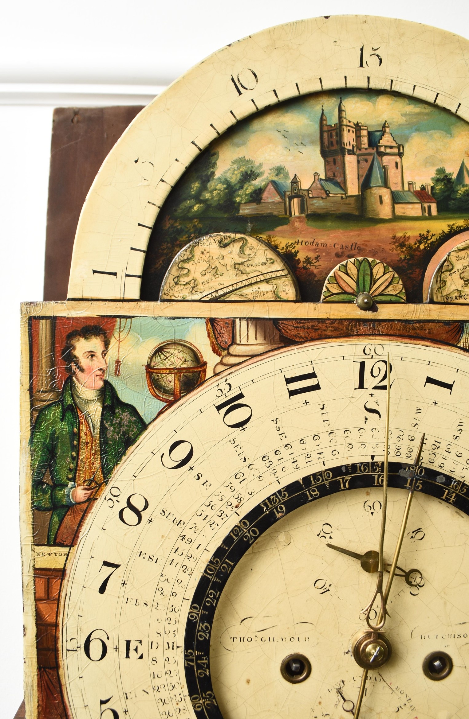 Halls Fine Art An unusual George III mahogany tidal dial longcase clock by Thomas Gilmour