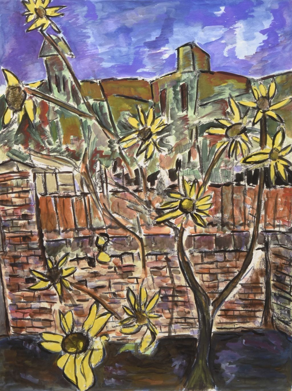Bob Dylan (American b.1941) Sunflowers, 2012, from The Drawn Blank Series, Halls Fine Art Modern Auction 9th July Shrewsbury