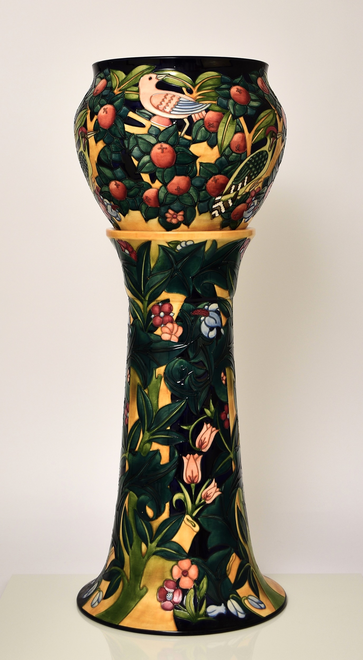 A Moorcroft Prestige jardiniere and stand in the ‘Tree Bark Thief’ pattern