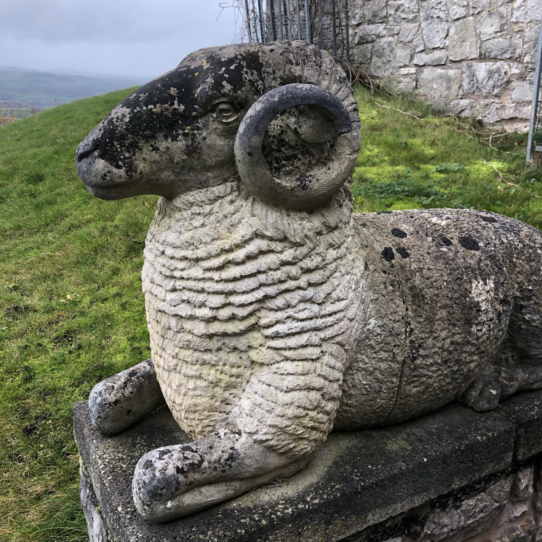 imon Winter carved stone figure of a recumbent ram