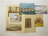Lot 354 - A collection of unframed works to include an...
