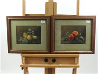 Lot 350 - C Hope, a pair of still lifes of pears and...