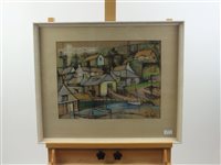 Lot 351 - J E Hoyton, View of a fishing village, signed...
