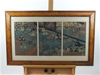 Lot 352 - Early 20th century Japanese wood cut, three...