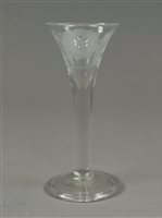 Lot 107 - A Jacobite style wine glass,  the glass 18th...