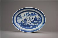 Lot 17 - Three Chinese Blue and White Graduated Oval Serving Dishes