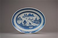 Lot 17 - Three Chinese Blue and White Graduated Oval Serving Dishes