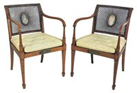 Lot 257 - A pair of satinwood open armchairs, 19th...