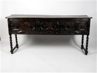 Lot 485 - An oak dresser base in Charles II style, 19th century