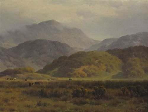 Lot 390 - Henry Cheadle (B.1852), Cattle grazing in a...