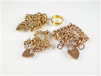Lot 175 - Three curb link bracelet and ring