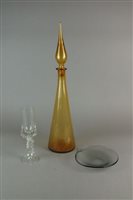 Lot 183 - A Bimini style figural glass, an amber glass decanter with tear-form stopper and a Holmegaard bowl