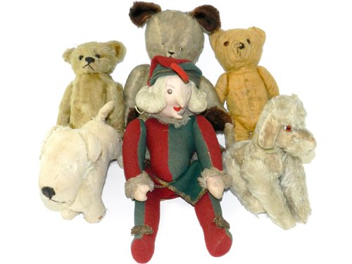 Lot 345 - Group of 1950s Plush Teddies, Poodle and Harlequin