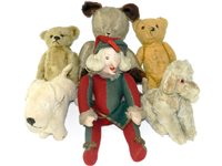 Lot 345 - Group of 1950s Plush Teddies, Poodle and Harlequin