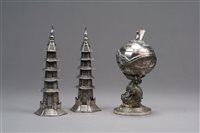 Lot 95 - A Pair of Chinese Silver Pepperettes