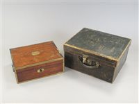 Lot 292 - A ladies brass-bound writing slope and a green leather vanity case