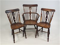 Lot 298 - Set of 7 elm and ash stick back chairs