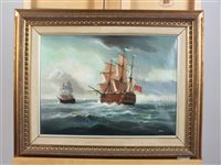 Lot 395 - J Booth, Ship of the line, oil on canvas