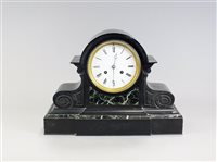 Lot 203 - A black marble and variegated marble mantle clock