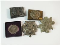 Lot 225 - Two German belt buckles, two cap badges and a Festival of Britain crown