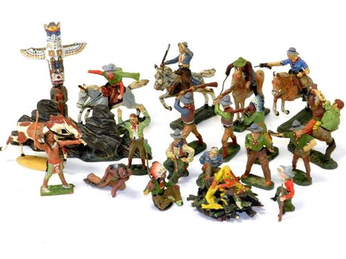 Lot 186 - Pre-war Elastolin Wild West Cowboys and Indians