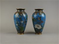 Lot 93 - A pair of Japanese cloisonne vases