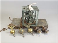 Lot 220 - Box containing a third cage movement for restoration and various finials