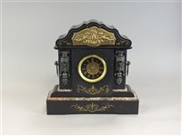 Lot 344 - A Victorian black marble and variegated marble mantle clock