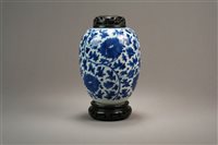 Lot 284 - A Chinese Blue and White Vase and Wood Cover