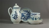 Lot 73 - Three Worcester blue and white teabowls together with a Worcester milk jug and cover