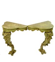 Lot 306 - A pair of decorative painted carved wood pier tables in the Rococo manor