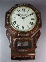 Lot 201 - A mid to late 19th century inlaid rosewood drop dial clock