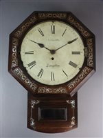 Lot 203 - A mid-19th century inlaid rosewood drop dial clock