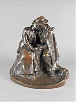 Lot 139 - Alfred Finot; a hollow cast bronze group of a seated couple