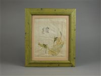 Lot 76 - A Japanese school painting on silk of locusts