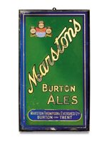 Lot 174 - A glass and painted metal advertising sign for Marston's Burton Ales