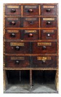 Lot 285 - A Victorian chemist stained pine cabinet