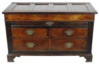 Lot 448 - A joined oak mule chest, 18th century, adaptions