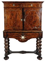 Lot 302 - A William and Mary wood brass strung and bone inlaid cabinet