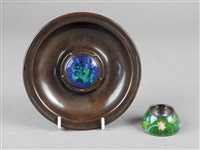 Lot 185 - An art nouveau copper and guilloche enamel dish