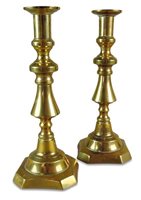 Lot 191 - A pair of Victorian brass ejector candle sticks