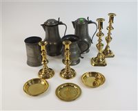 Lot 131 - A collection of pewter and brass ware
