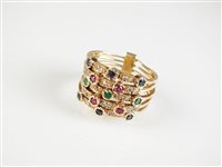 Lot 237 - A diamond, ruby, emerald and sapphire multi-band dress ring