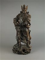 Lot 83 - A large Chinese carved wood figure of a warrior