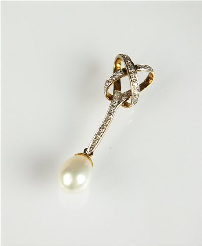 Lot 69 - A cultured pearl and diamond pendant