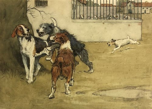 Lot 436 - Cecil Aldin, watercolour of foxhounds