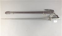 Lot 426 - A sword with South African coat of arms, contained within brown leather scabbard